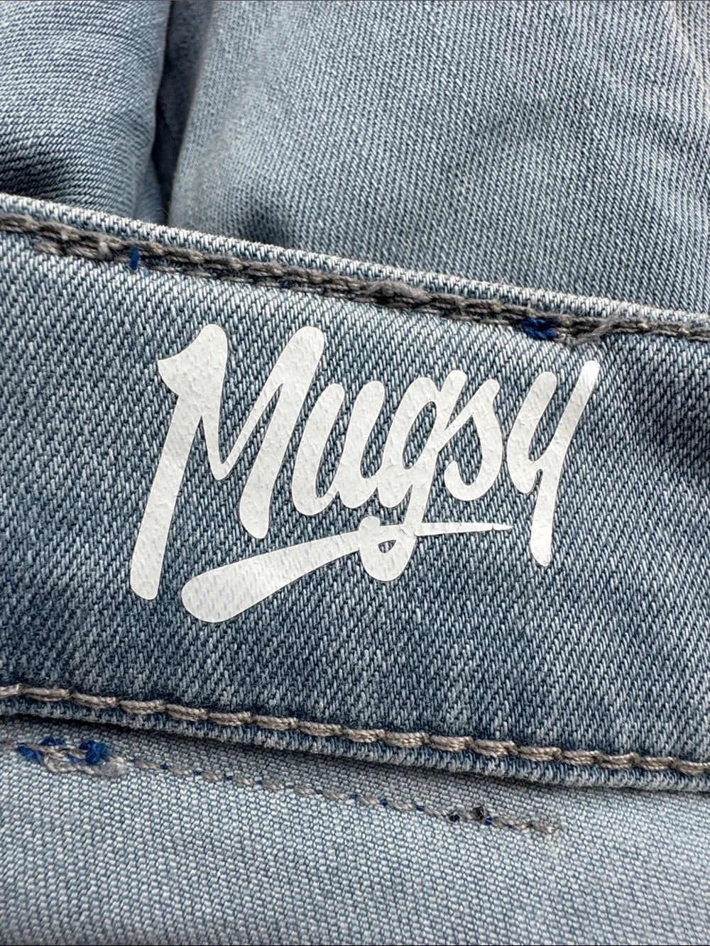 Mugsy Grands light wash spandex stretch men’s slim fit jeans size 34x36